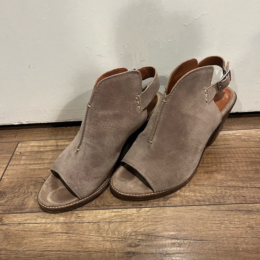 FRYE Courtney Suede Slingback Mule Ash Block Heel Boho